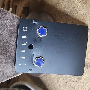 Jankuo Dark Blue Saphire and Gold Flower Stud Earrings